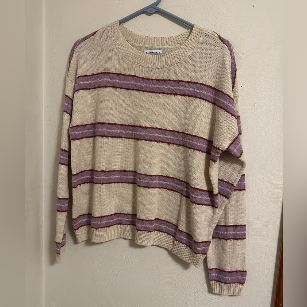 Arizona Jean Company Women's Sweater with Cream and Purple Stripes